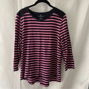 Talbots top Pink Navy stripe with lace shoulders SZ LP Worn twice